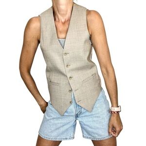 Vintage taupe brown wool tailored fitted old money minimalist preppy vest